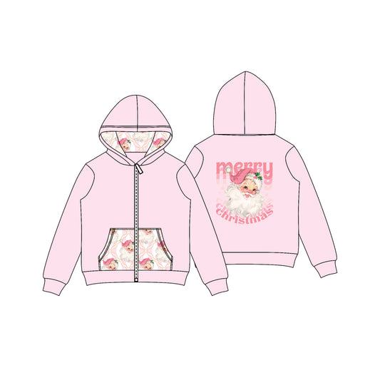 Baby Girls Light Pink Merry Christmas Santa Pocket Zipper Hoodies Preorder