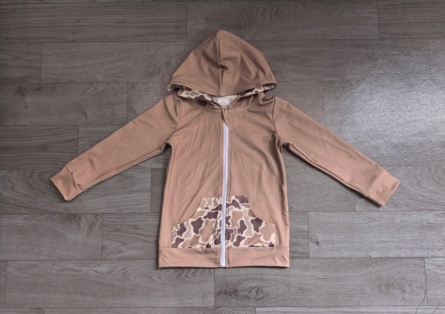 Baby Girls Western Brown Camo Deer Pocket Zipper Hoodies Preorder