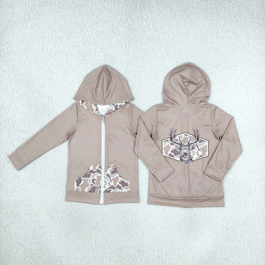 Baby Girls Khaki Camo Deer Pocket Zip Hoodie Jackets Top