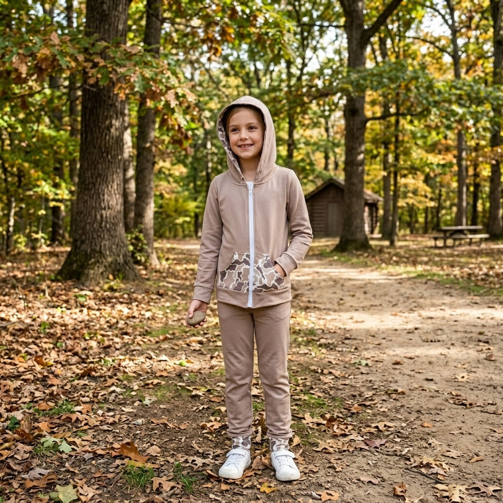 Baby Girls Khaki Camo Deer Pocket Zip Hoodie Jackets Top