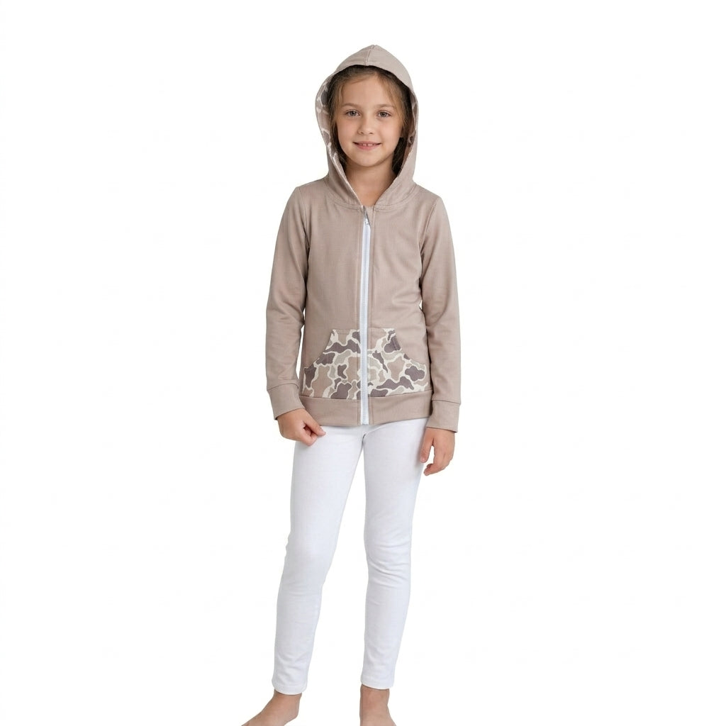 Baby Girls Khaki Camo Deer Pocket Zip Hoodie Jackets Top