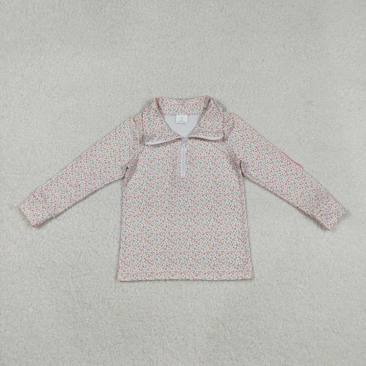 Baby Girls Long Sleeves Pink Floral Zipper Pullovers Tops