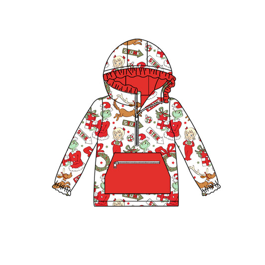 Baby Girls Christmas Green Face Holly Pockets Zipper Hoodies Preorder