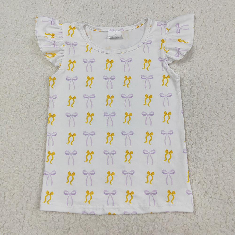 Baby Girls Yellow Lavender Bows Plaid Tee Shirts Top