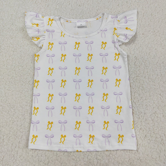 Baby Girls Yellow Lavender Bows Plaid Tee Shirts Top