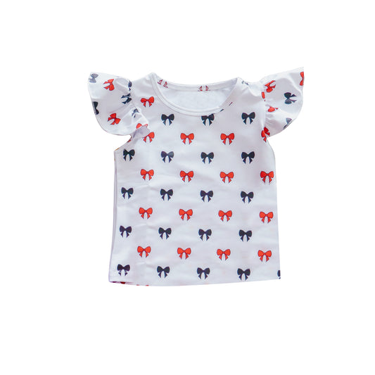 Baby Girls Flutter Sleeves Black Red Bows Plaid Tee Shirts Top Preorder
