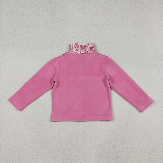 Baby Girls Pink Bows Plaid Quatrefoil Zipper Pullover Sherpa Tops