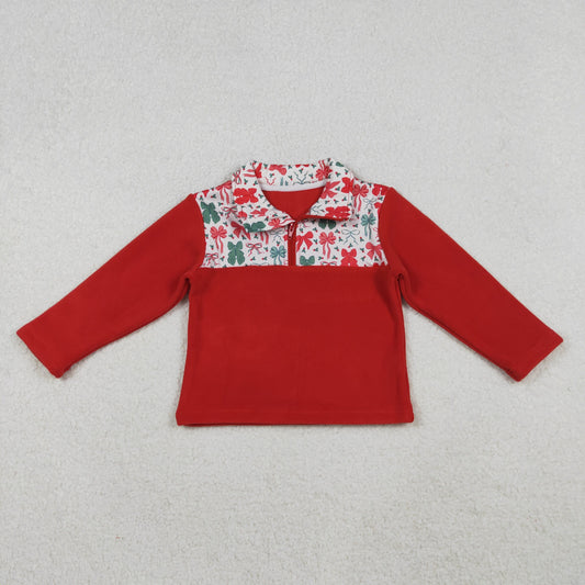 Baby Girls Red Green Bows Christmas Zipper Pullover Top