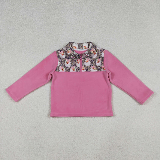 Baby Girls Santa Leopard Christmas Half Zipper Pullover Sherpa Tops