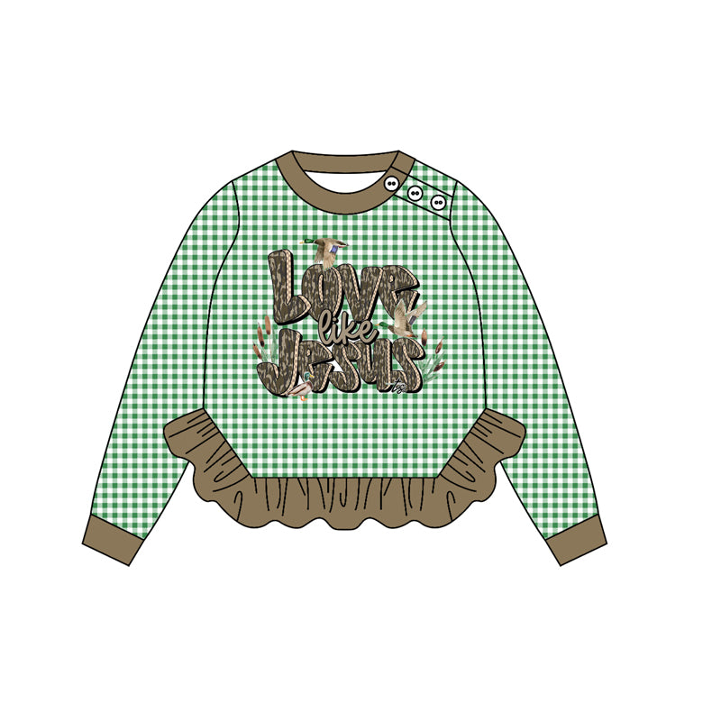 Baby Girls Green Plaid Ducks Jesus Western Tee Shirts Top Preorder