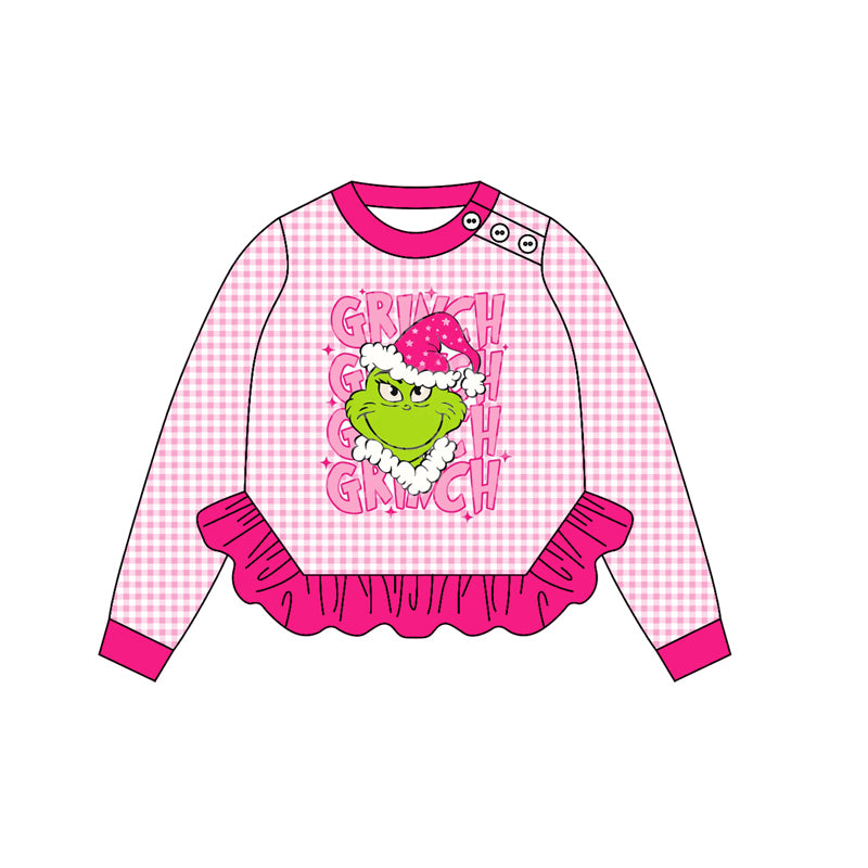 Baby Girls Green Face Plaid Christmas Tee Shirts Top Preorder