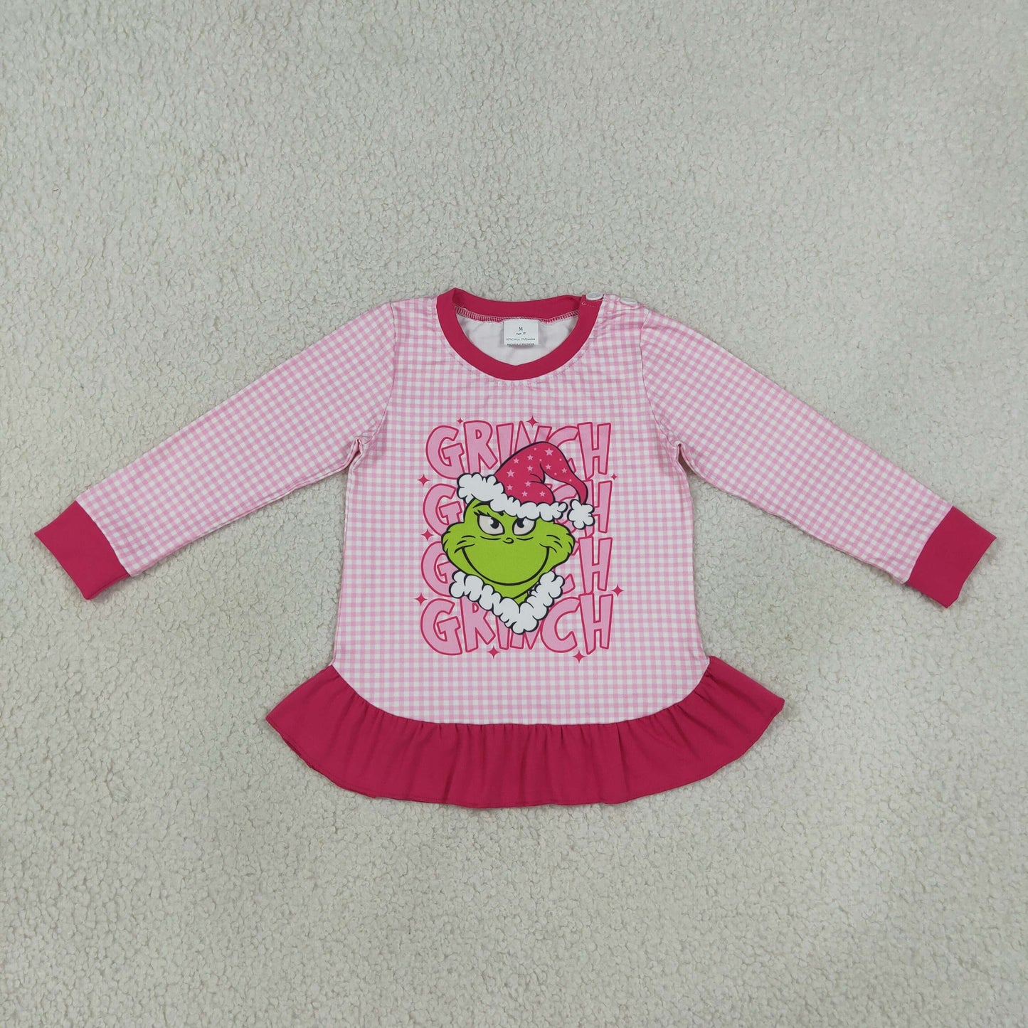 Sibling Baby Girls Pink Checked Long Sleeve Ruffle T-shirts Top Rompers