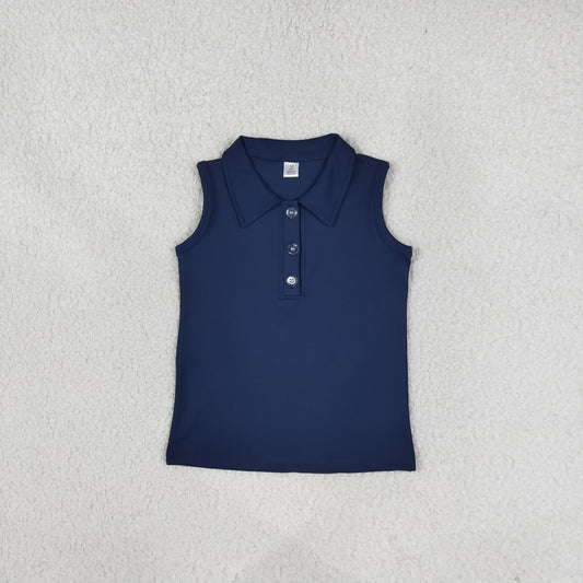 Baby Girls Navy Sleeveless Yoga Active Button Vests Top