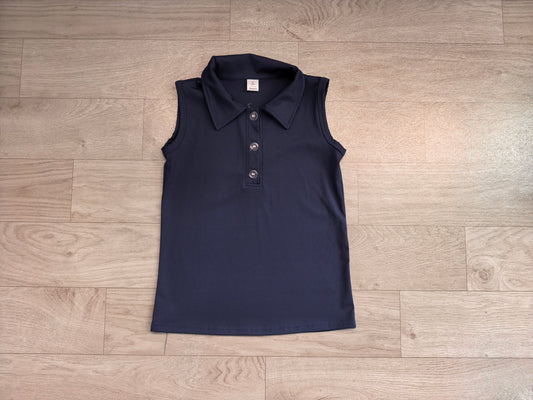 Baby Girls Navy Sleeveless Yoga Active Button Vests Top Preorder