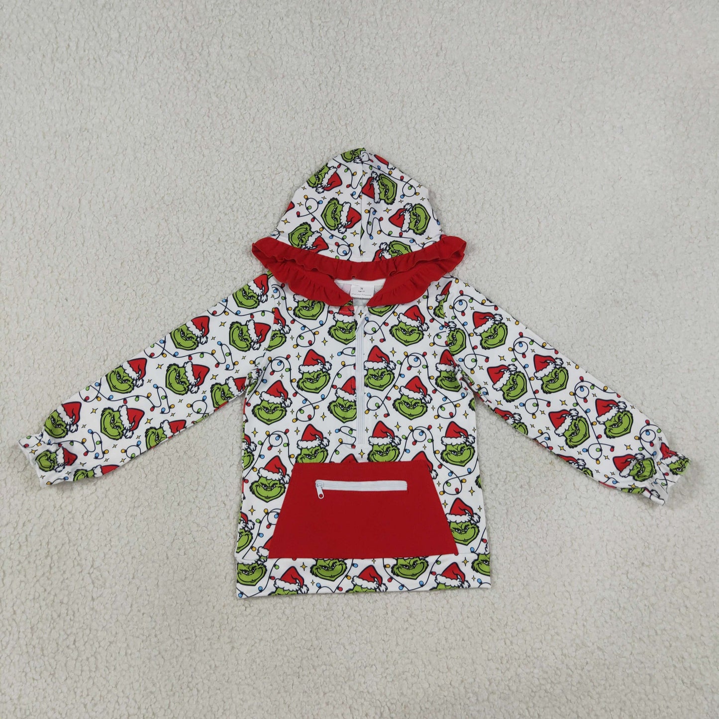 Baby Girls Green Frogs Lights Pocket Zip Christmas Ruffle Hoodies Top