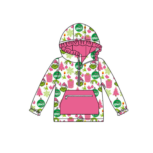 Baby Girls Green Face Gifts Pocket Zipper Christmas Hoodies Top Preorder
