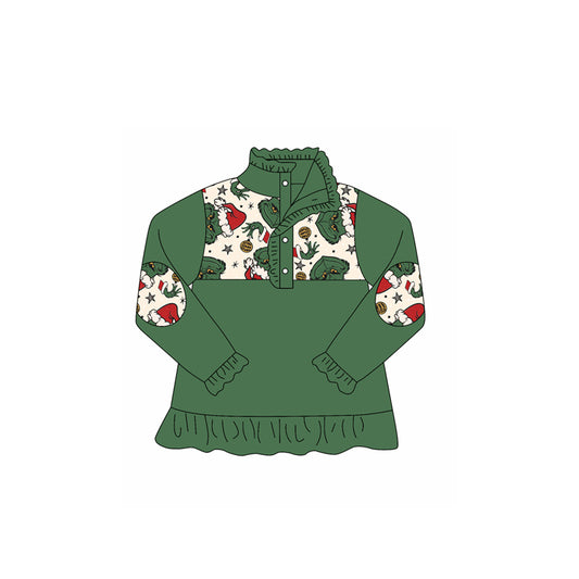 Baby Girls Green Face Button Christmas Pullovers Top Preorder