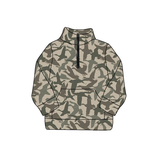 Adult Women Olive Ducks Camo Pocket Zipper Yoga Pullover Tops