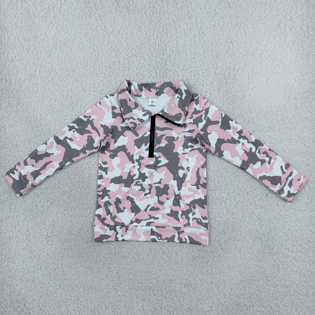 Baby Girls Long Sleeve Pink Grey Camo Yoga Active Pockets Zip Pullovers Top