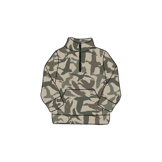 Baby Girls Olive Ducks Camo Pockets Zipper Yoga Pullovers Top Preorder