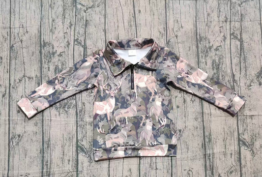 Baby Girls Deer Camo Pockets Zipper Hunting Yoga Active Pullovers Top