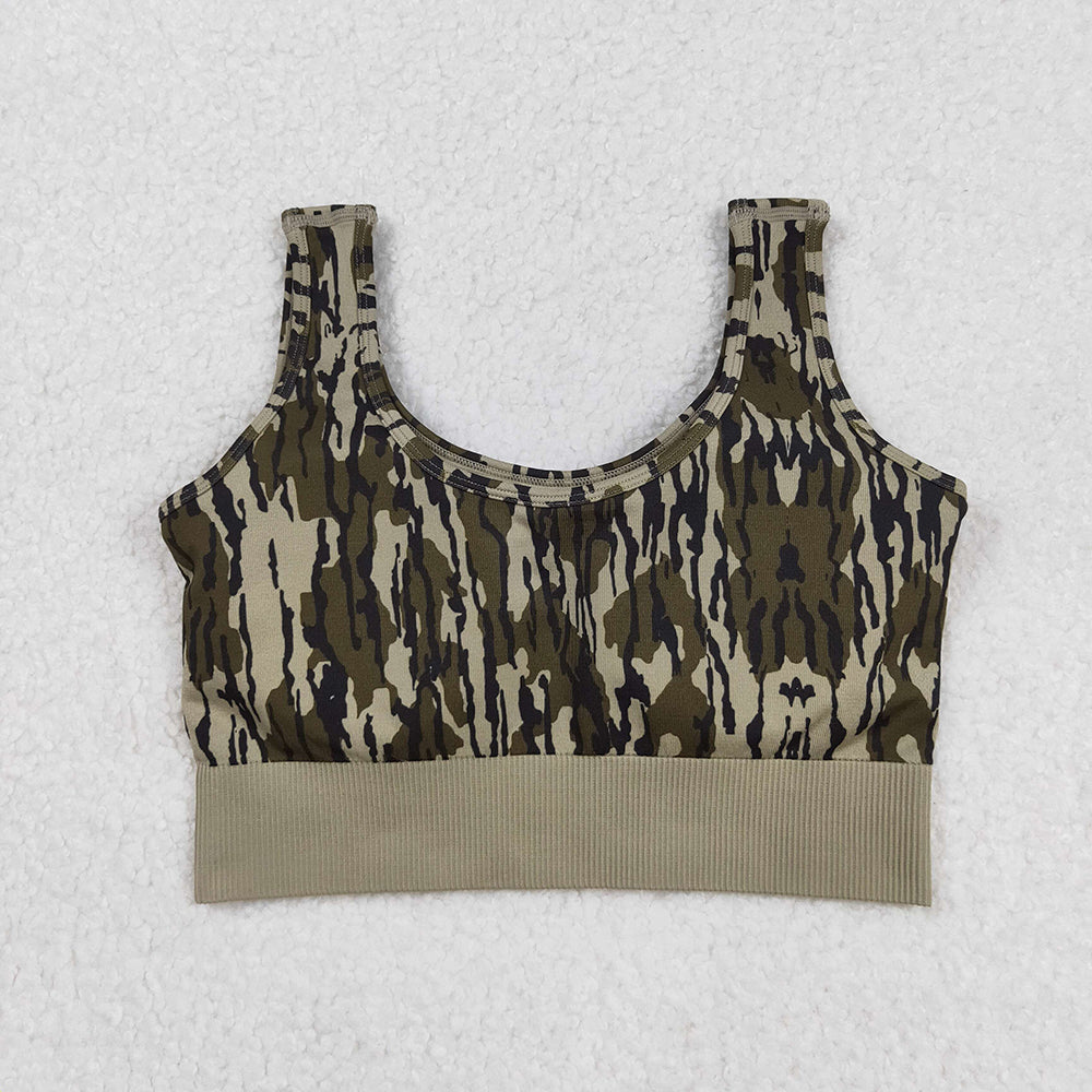 Adult Women Camo Knitted Yoga Crop Bra Tops