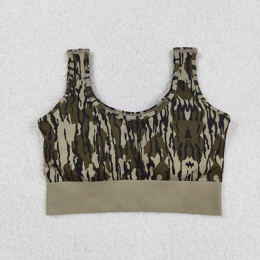 Adult Women Camo Knitted Yoga Crop Bra Tops