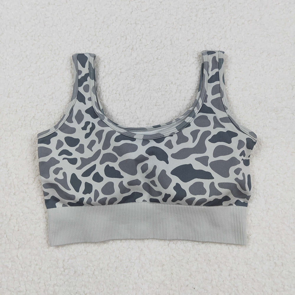 Adult Women Grey Camo Knitted Yoga Crop Bra Tops