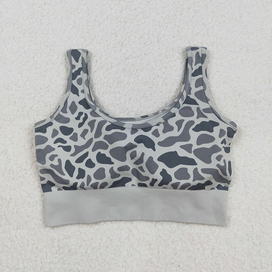 Adult Women Grey Camo Knitted Yoga Crop Bra Tops