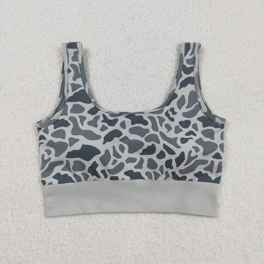 Adult Women Grey Camo Knitted Yoga Crop Bra Tops