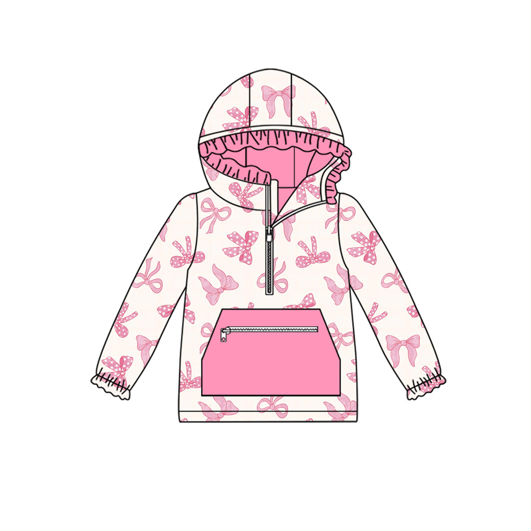 Baby Girls Pink Bows Pockets Zipper Hoodies Top Preorder