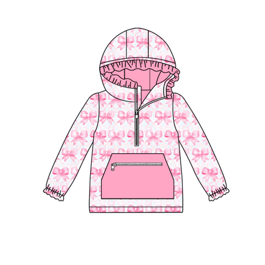 Baby Girls Pink Bows Pockets Zipper Hoodies Top Preorder