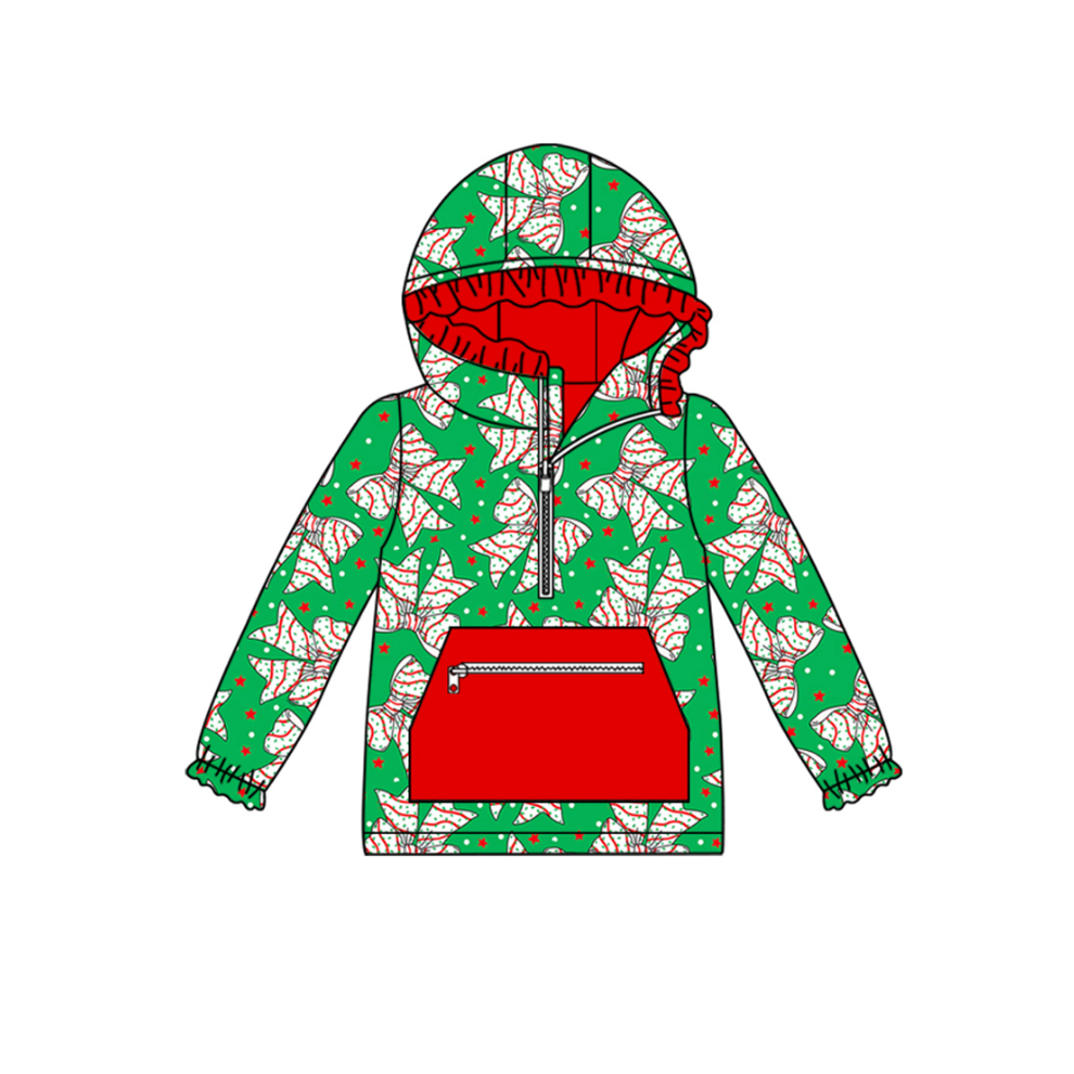Baby Girls Trees Bows Stars Christmas Pockets Zipper Hoodies Top Preorder