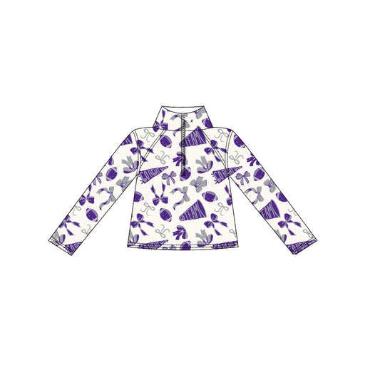 Baby Girls Purple Bows Go Team Yoga Zipper Pullovers Top Preorder