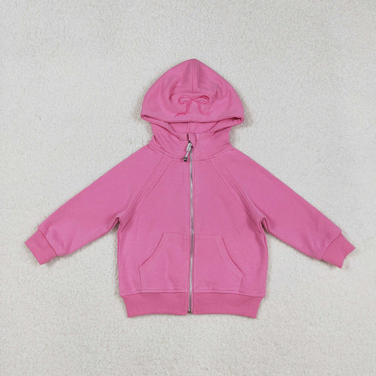 USA Shop Embroidery Bows Baby Girls Pink Long Sleeve Zipper Pockets Hoodies Jackets Top