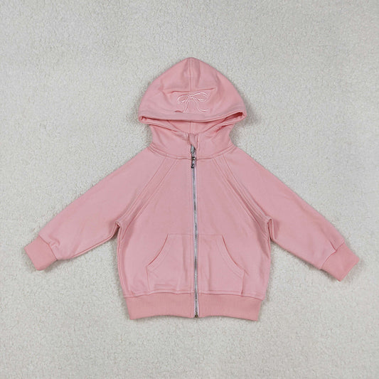 USA Shop Embroidery Bows Baby Girls Peach Long Sleeve Zipper Pockets Hoodies Jackets Top