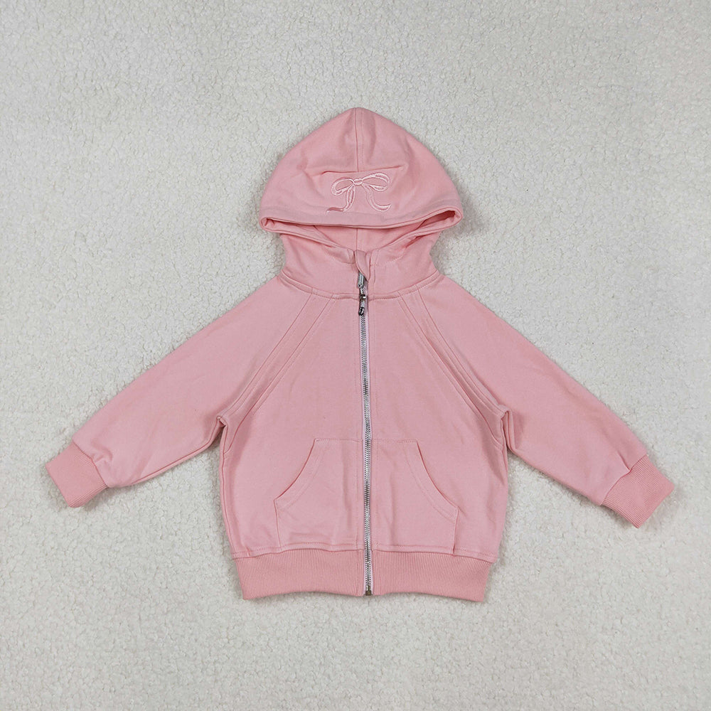USA Shop Embroidery Bows Baby Girls Long Sleeve Zipper Pockets Hoodies Jackets Top