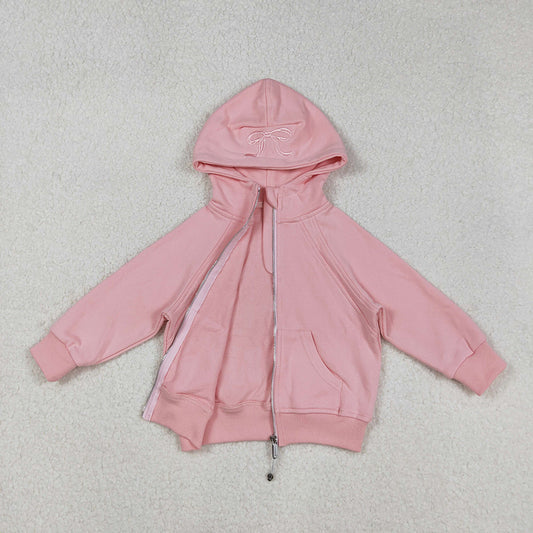 USA Shop Embroidery Bows Baby Girls Peach Long Sleeve Zipper Pockets Hoodies Jackets Top