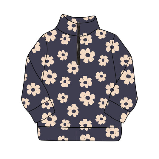 Baby Girls Purple Long Sleeve Flowers Yoga Zipper Pullovers Top Preorder