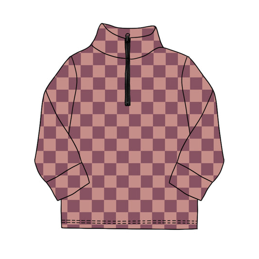 Baby Girls Long Sleeve Lavender Checked Yoga Zipper Pullovers Top Preorder