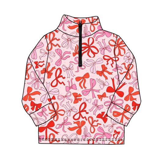 Baby Girls Long Sleeve Pink Red Bows Yoga Zipper Pullovers Top Preorder