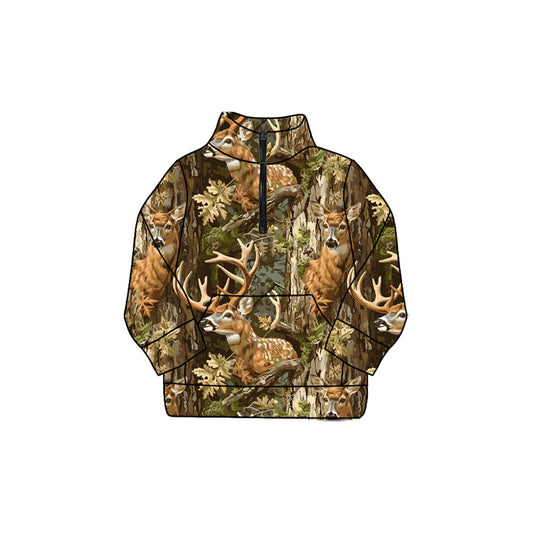 Baby Girls Western Deer Yoga Pocket Zipper Pullovers Top Preorder