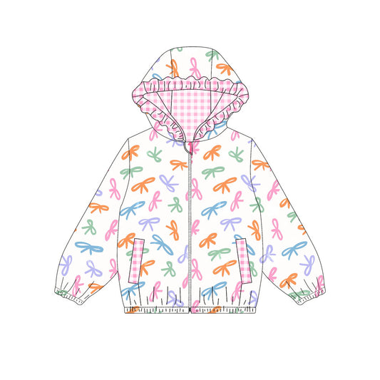 Baby Girls Colorful Bows Pocket Zipper Ruffle Hoodies Jackets Top Preorder
