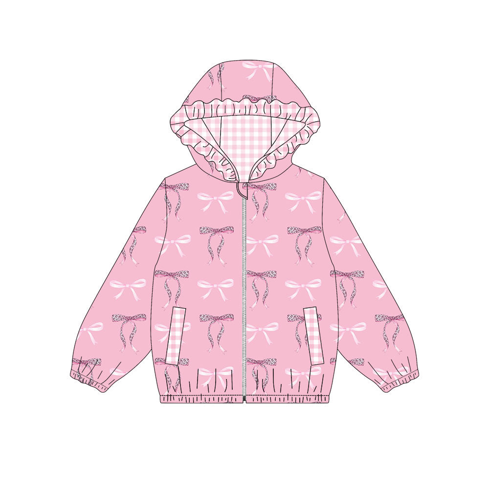 Baby Girls Pink Bows Pocket Zipper Ruffle Hoodies Jackets Top Preorder