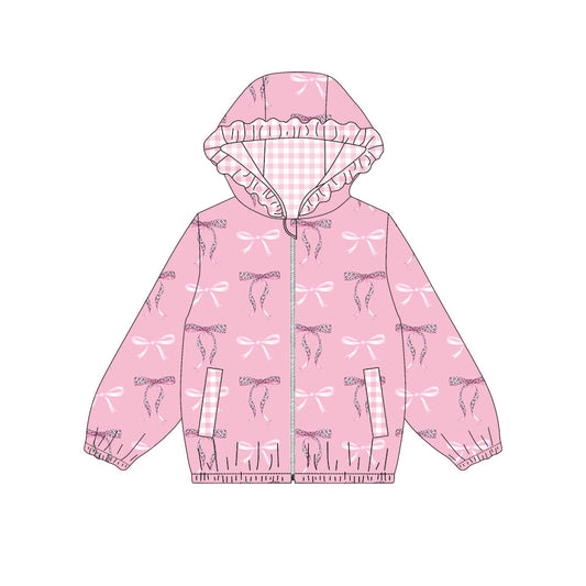 Baby Girls Pink Bows Pocket Zipper Ruffle Hoodies Jackets Top Preorder