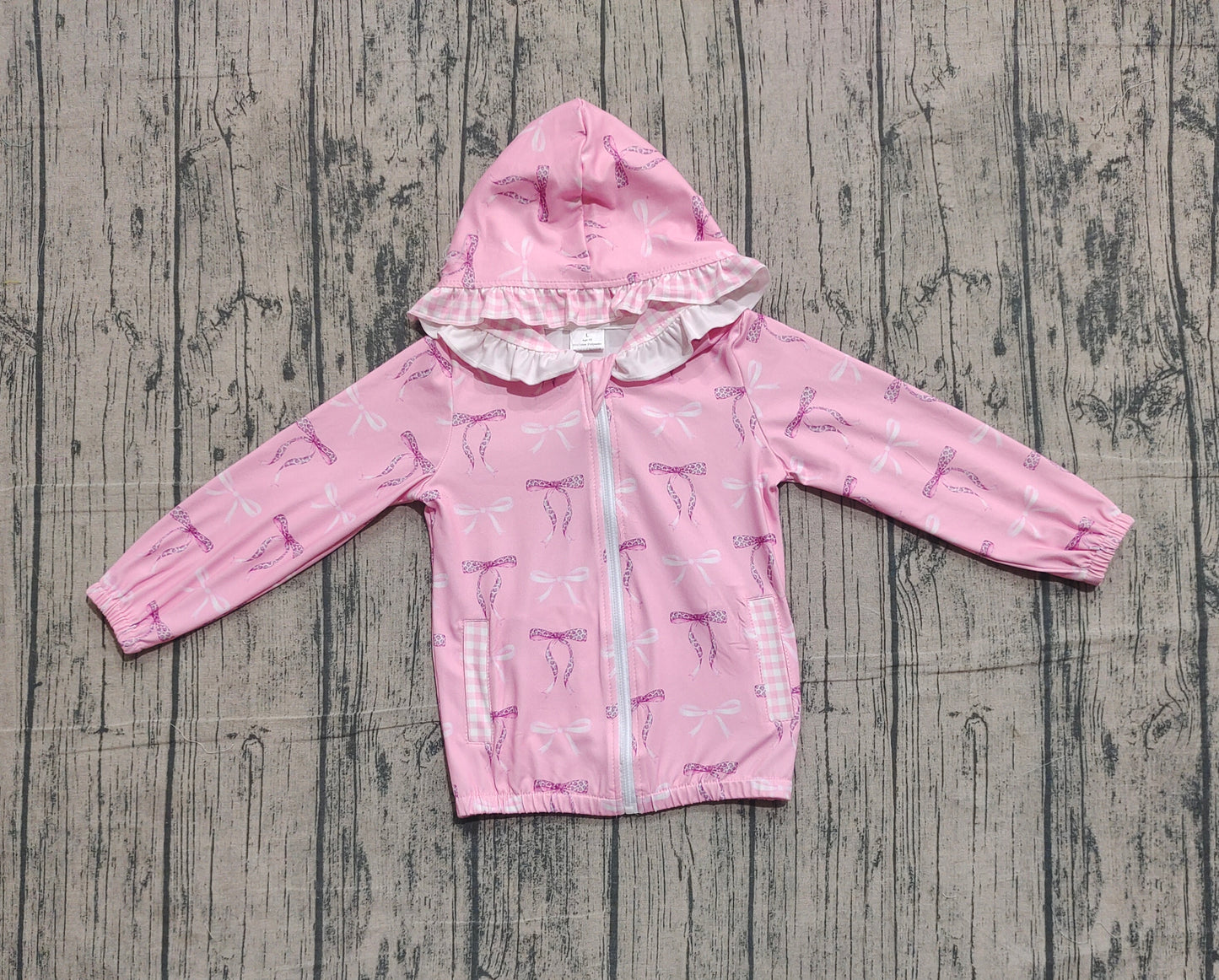 Baby Girls Pink Bows Pocket Zipper Ruffle Hoodies Jackets Top Preorder