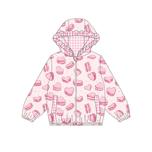 Baby Girls Pink Hearts Cookies Pocket Zipper Ruffle Hoodies Jackets Top Preorder