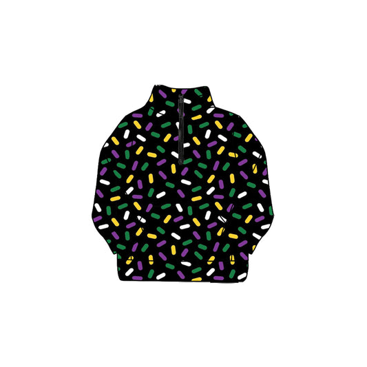 Baby Girls Mardi Gras Sprinkles Yoga Pocket Zipper Pullovers Top Preorder