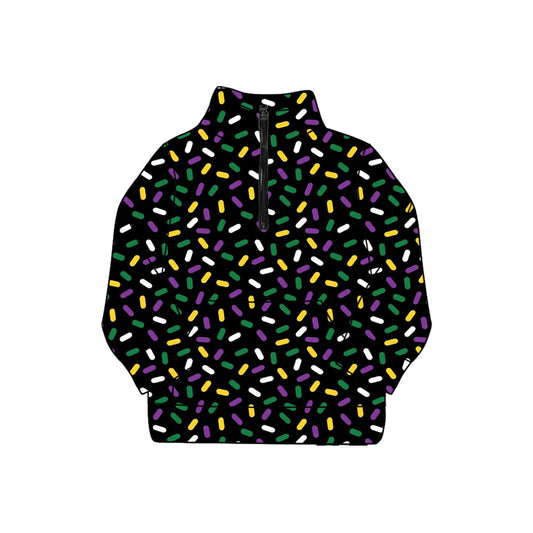Adult Women Mardi Gras Sprinkles Pocket Zipper Yoga Pullover Tops