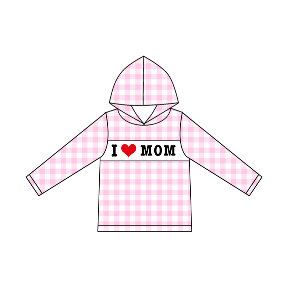 Baby Girls Pink Checked I Love Mom Hoodie Top Preorder